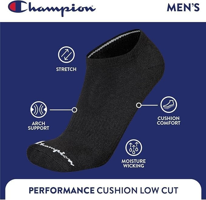 image:imageChampion Mens Low Cut Beathable MoistureWicking Athletic Socks 6PackBlack