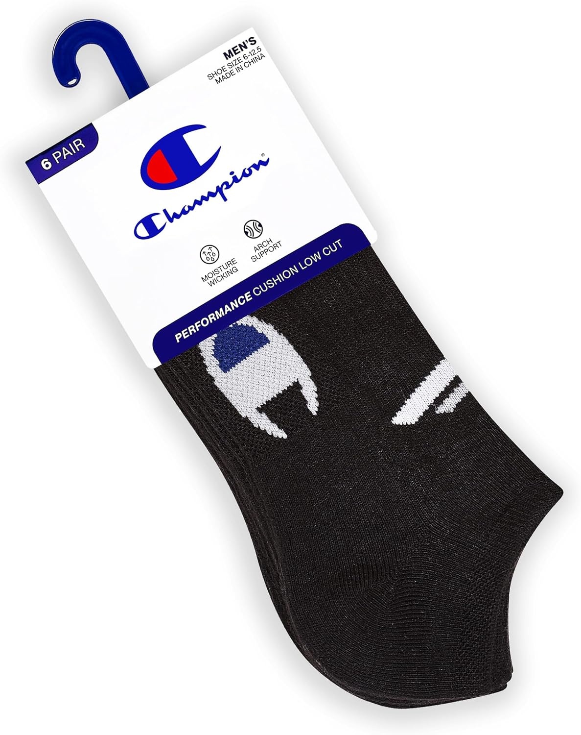 image:imageChampion Mens Low Cut Beathable MoistureWicking Athletic Socks 6PackBlack Logo