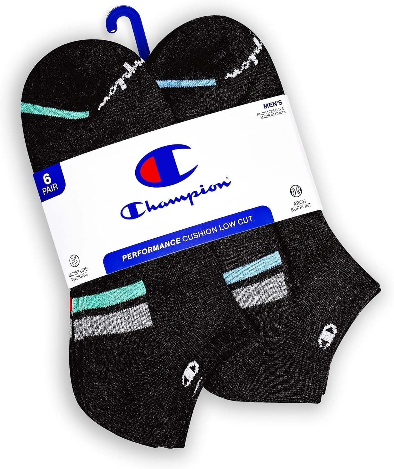 image:imageChampion Mens Low Cut Beathable MoistureWicking Athletic Socks 6PackBlack Stripe