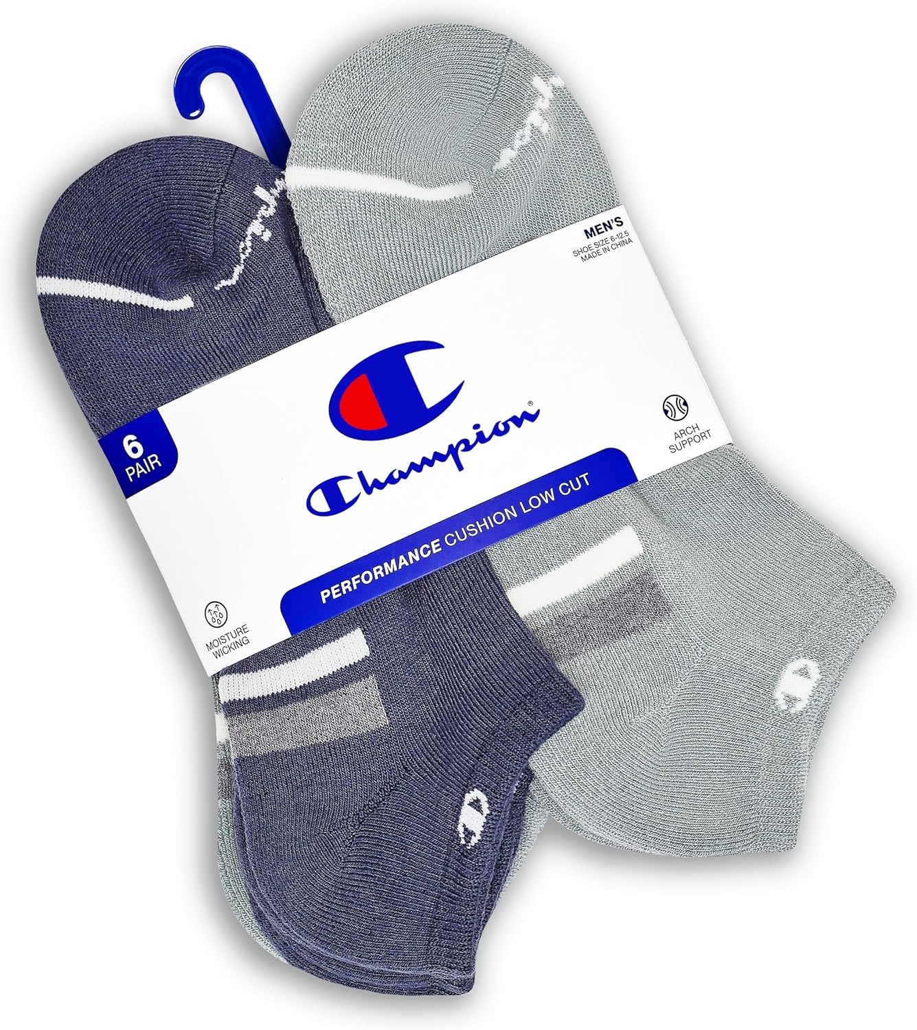 image:imageChampion Mens Low Cut Beathable MoistureWicking Athletic Socks 6PackBlue Assorted Stripe