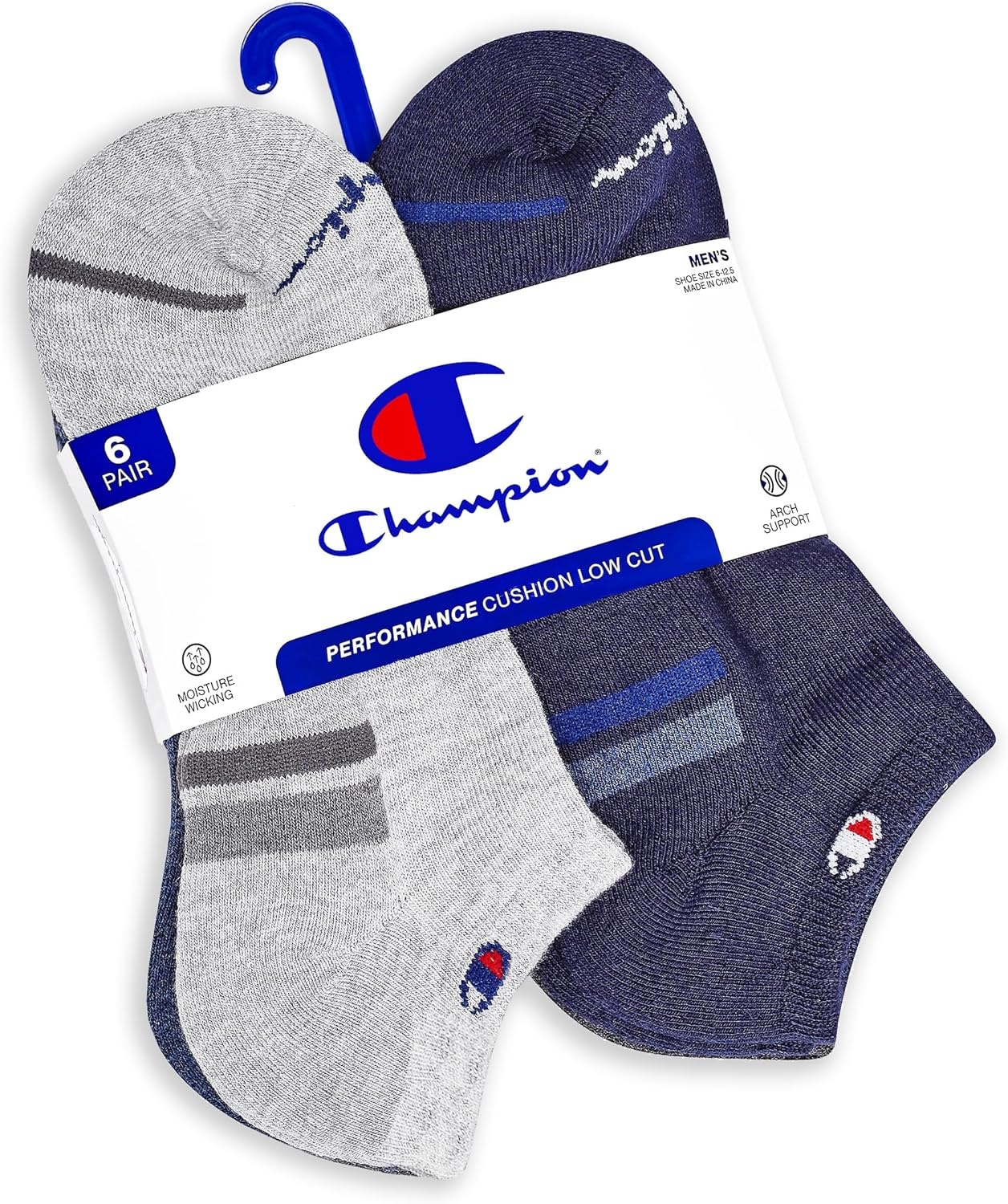 image:imageChampion Mens Low Cut Beathable MoistureWicking Athletic Socks 6PackGrey Multi Stripe