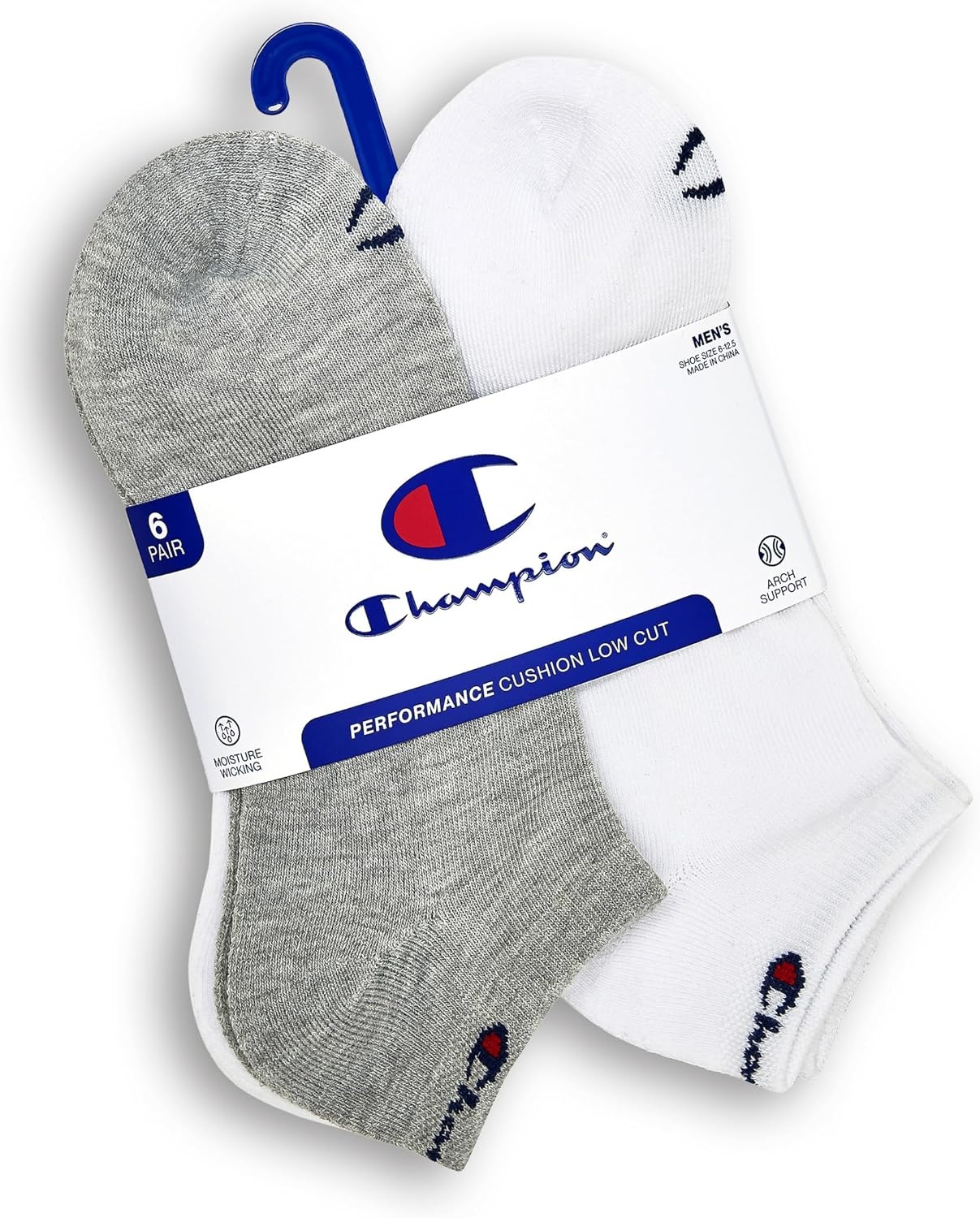 image:imageChampion Mens Low Cut Beathable MoistureWicking Athletic Socks 6PackMulti Toe Logo