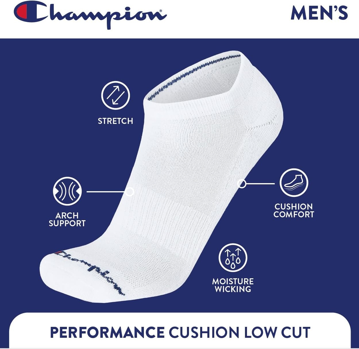 image:imageChampion Mens Low Cut Beathable MoistureWicking Athletic Socks 6PackMulti White Grey Black