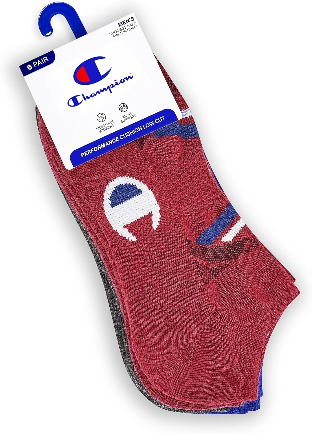 image:imageChampion Mens Low Cut Beathable MoistureWicking Athletic Socks 6PackRedBlue Multi Logo