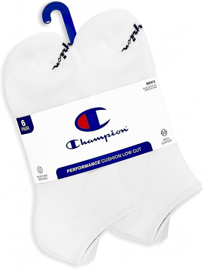 image:imageChampion Mens Low Cut Beathable MoistureWicking Athletic Socks 6PackWhite Toe Logo