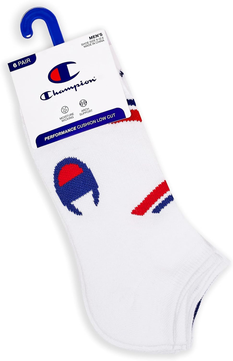 image:imageChampion Mens Low Cut Beathable MoistureWicking Athletic Socks 6PackWhite Logo