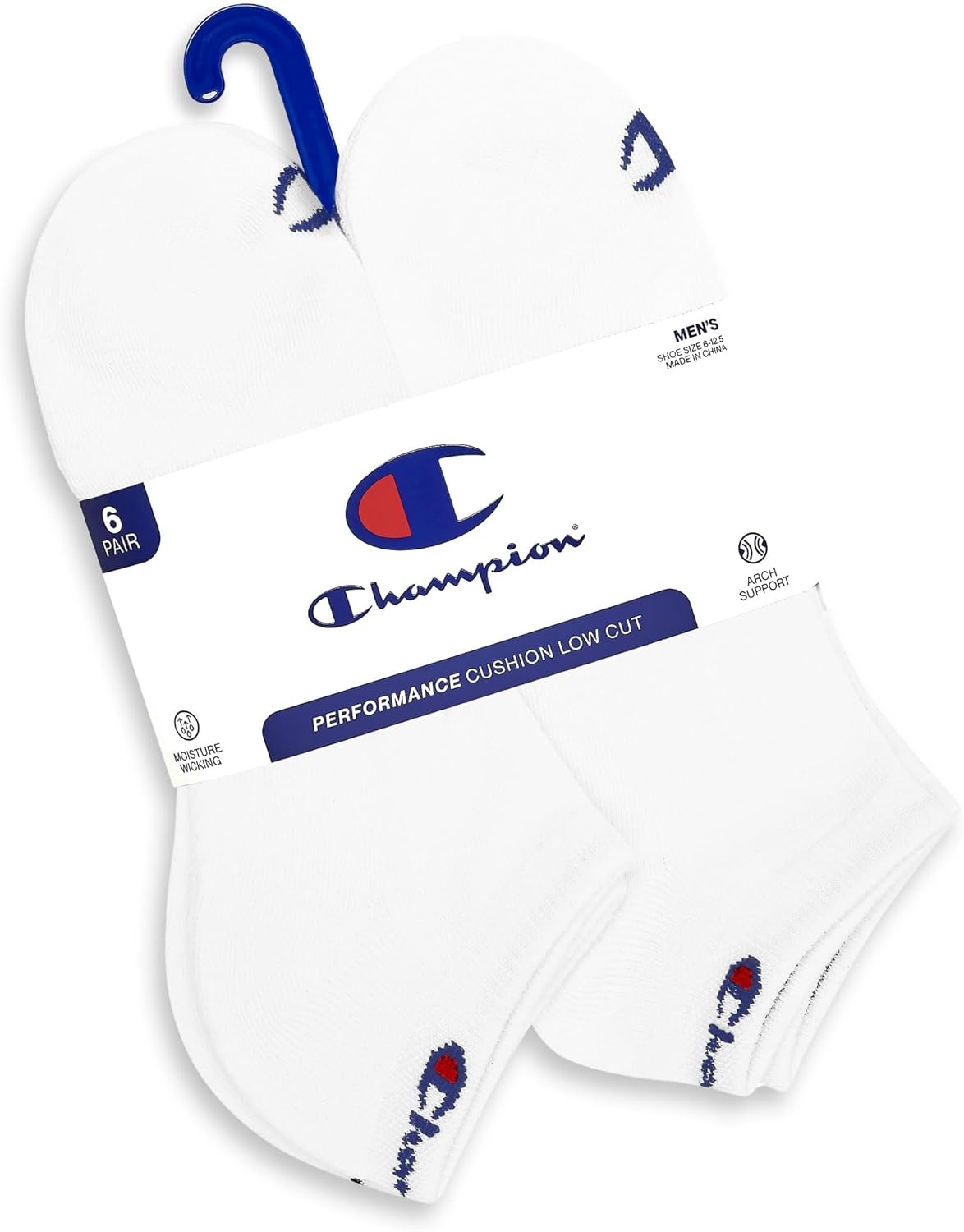 image:imageChampion Mens Low Cut Beathable MoistureWicking Athletic Socks 6PackWhite Toe Logo