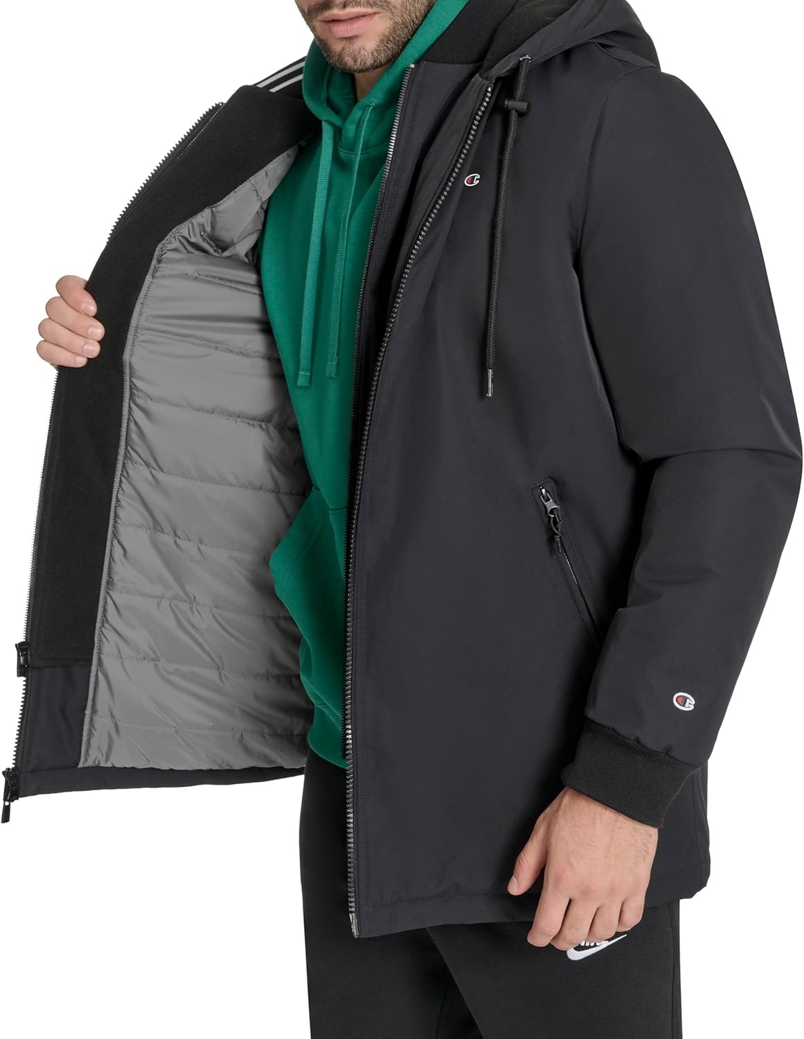 image:imageChampion Mens Midlength Soft Shell Performance Jacket With Sherpa LiningBlack Flex Tech