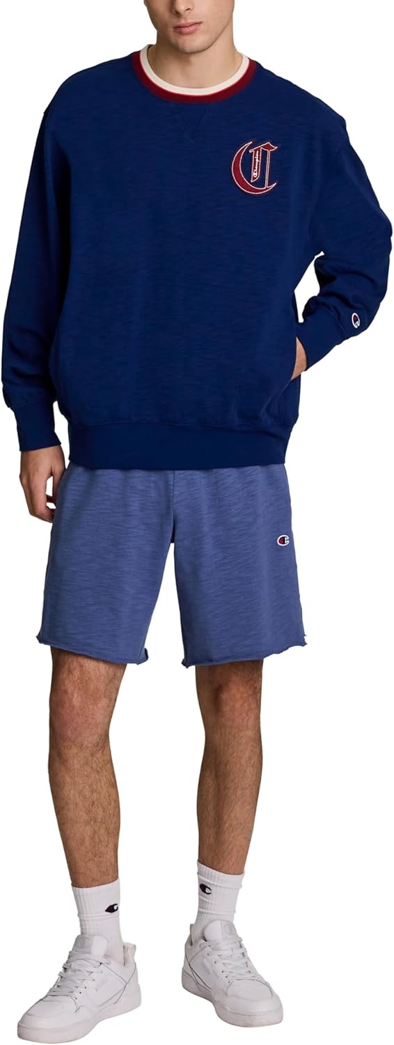 image:imageChampion Mens Modern Retro 100 Washed Cotton Crewneck Sweatshirt Standard FitBlue Depths