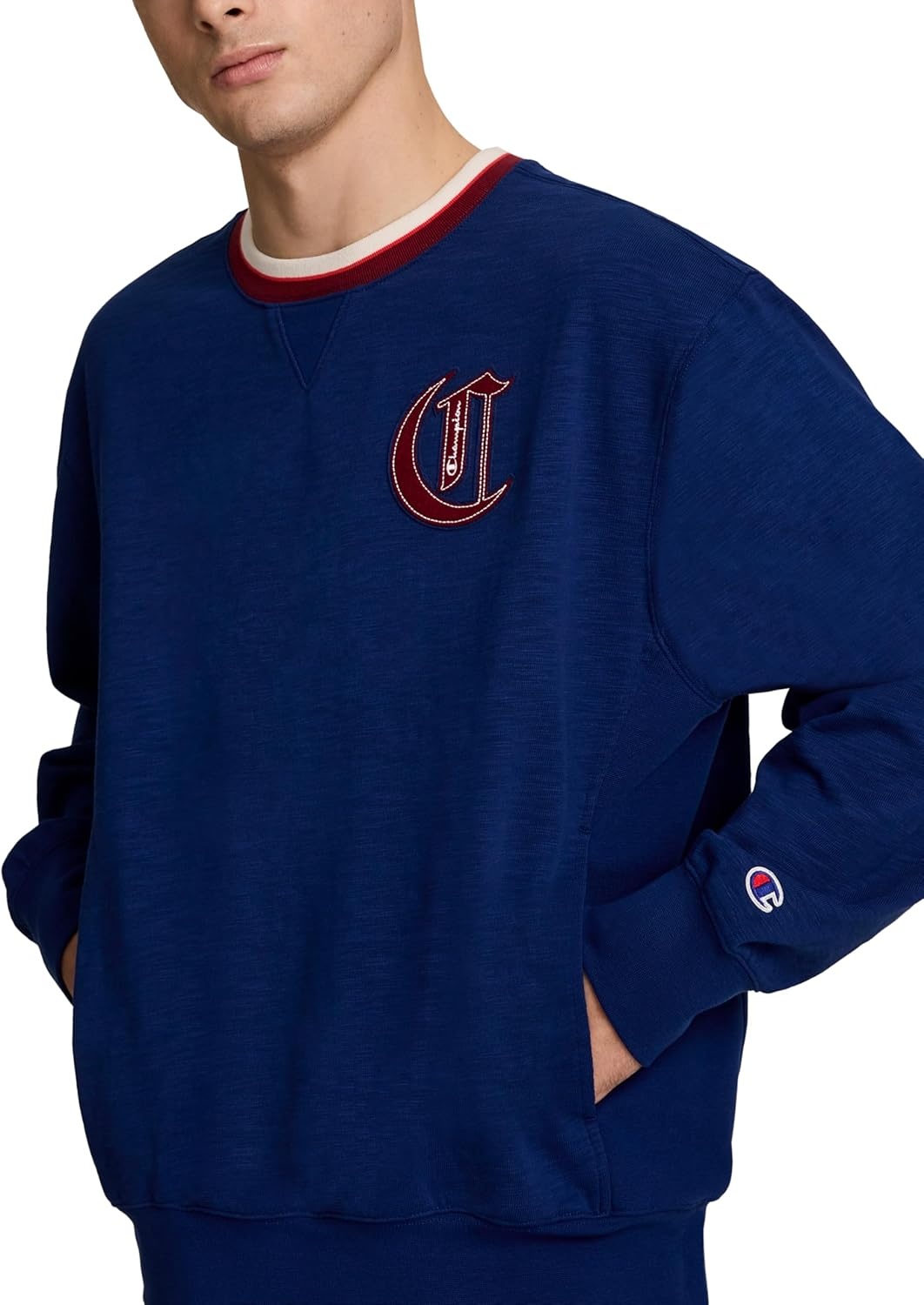 image:imageChampion Mens Modern Retro 100 Washed Cotton Crewneck Sweatshirt Standard FitBlue Depths