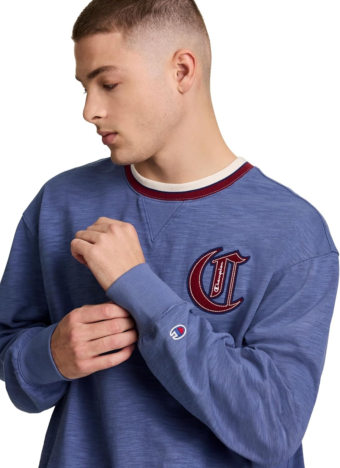 image:imageChampion Mens Modern Retro 100 Washed Cotton Crewneck Sweatshirt Standard FitCoastal Fjord
