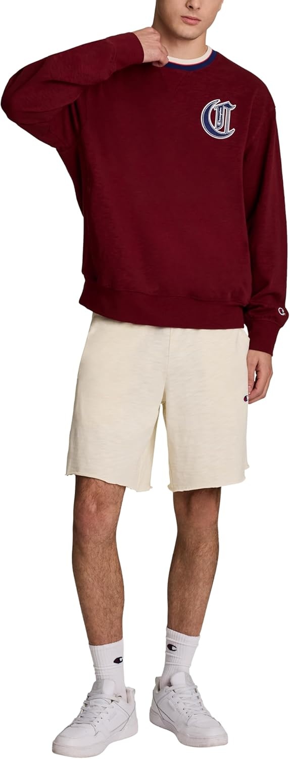image:imageChampion Mens Modern Retro 100 Washed Cotton Crewneck Sweatshirt Standard FitPomegranate