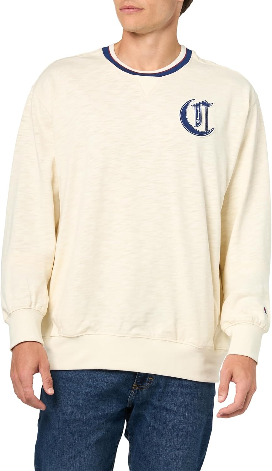image:imageChampion Mens Modern Retro 100 Washed Cotton Crewneck Sweatshirt Standard FitUnbleached Cotton
