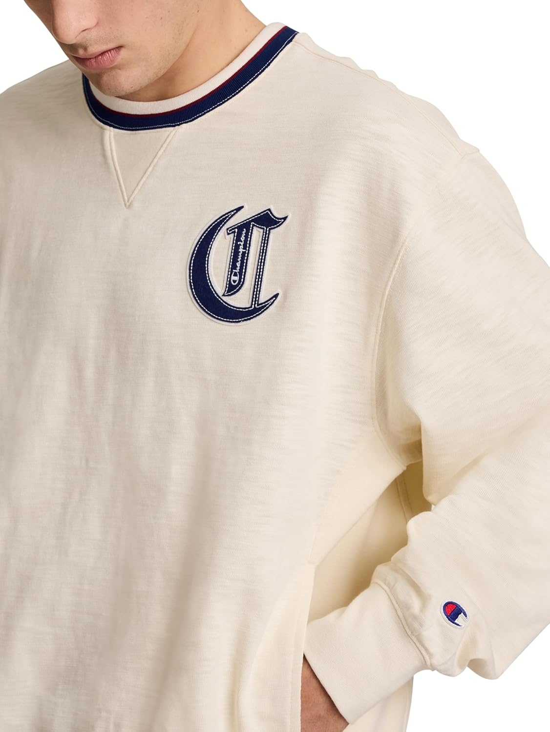 image:imageChampion Mens Modern Retro 100 Washed Cotton Crewneck Sweatshirt Standard FitUnbleached Cotton