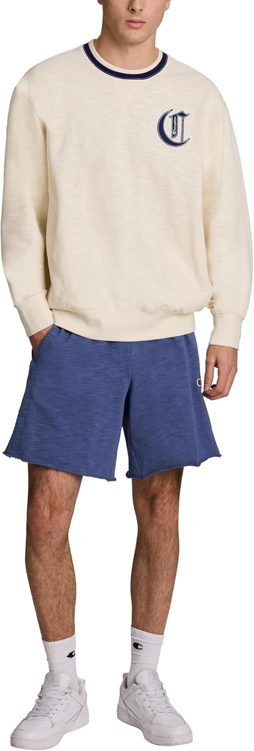 image:imageChampion Mens Modern Retro 100 Washed Cotton Crewneck Sweatshirt Standard FitUnbleached Cotton