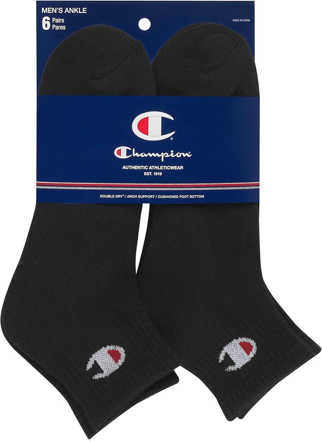 image:imageChampion Mens MoistureWicking Cushioning amp Arch Support Ankle Socks 6PackBlack 6 Pack