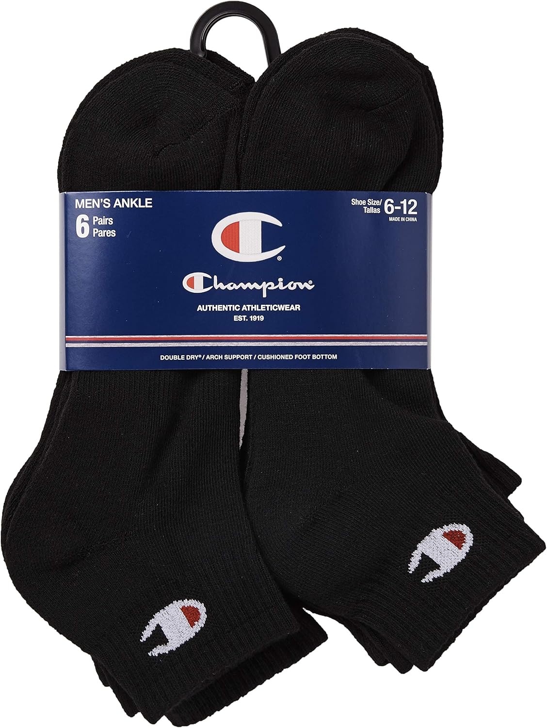 image:imageChampion Mens MoistureWicking Cushioning amp Arch Support Ankle Socks 6PackBlack 6 Pack