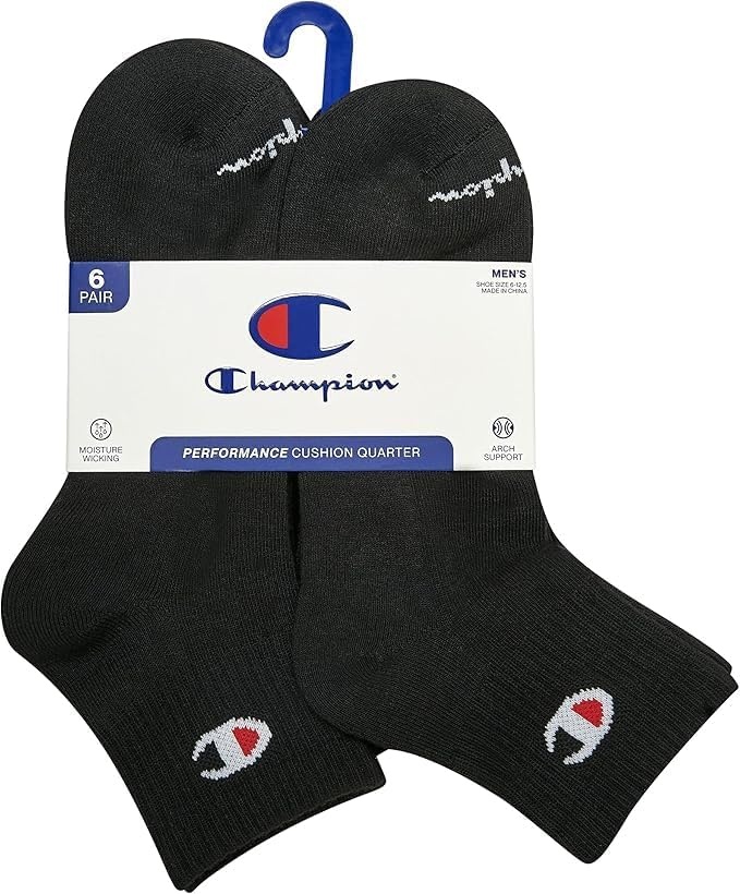 image:imageChampion Mens MoistureWicking Cushioning amp Arch Support Ankle Socks 6PackBlack
