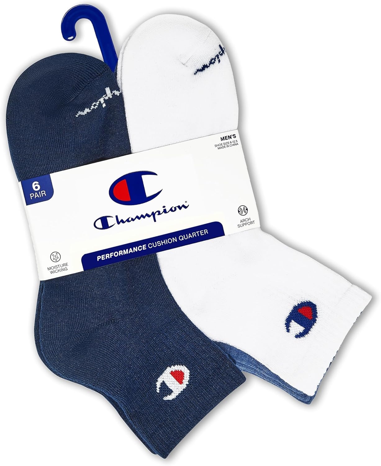 image:imageChampion Mens MoistureWicking Cushioning amp Arch Support Ankle Socks 6PackBlue Assorted