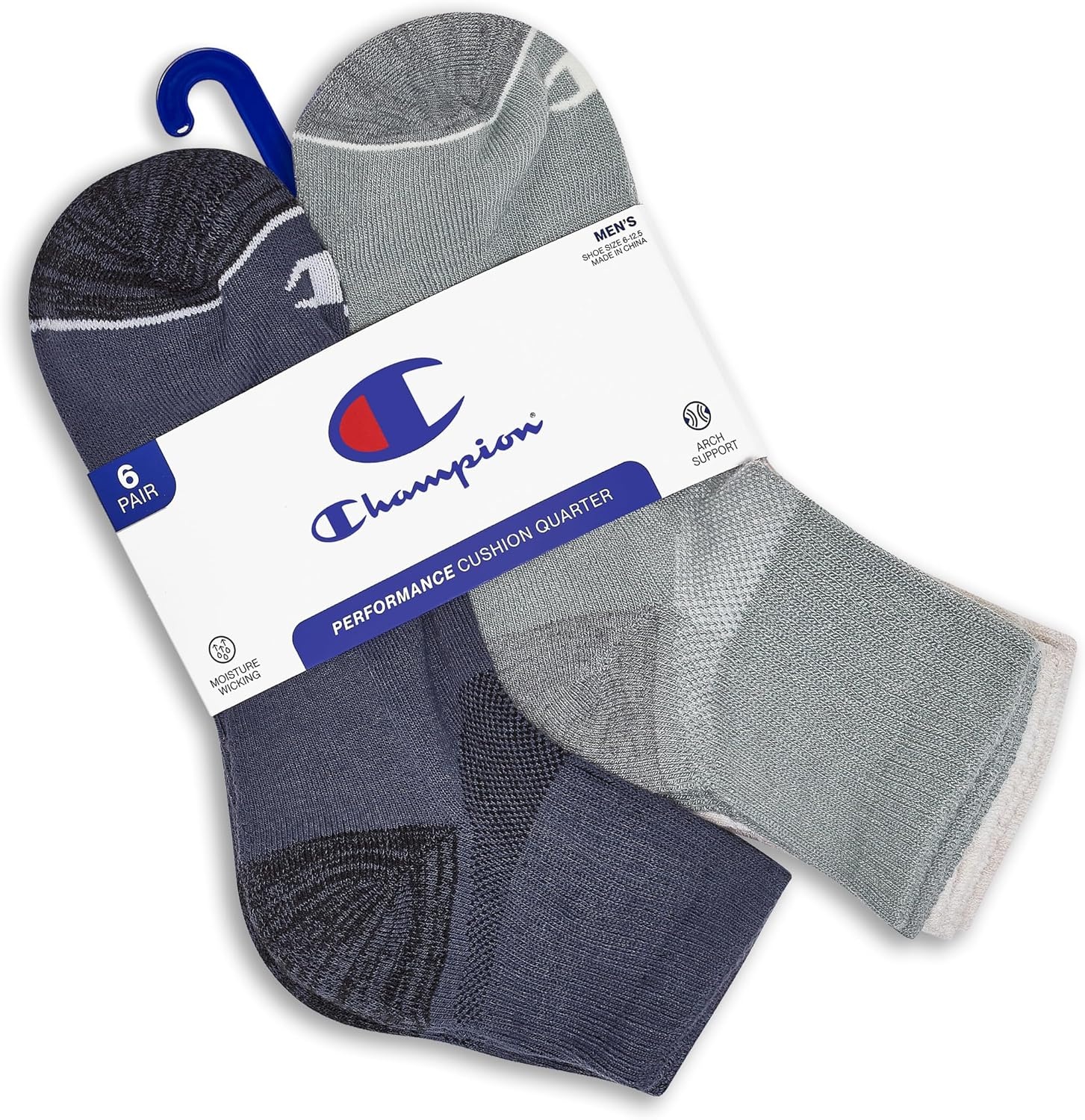 image:imageChampion Mens MoistureWicking Cushioning amp Arch Support Ankle Socks 6PackGreyGreen Multi