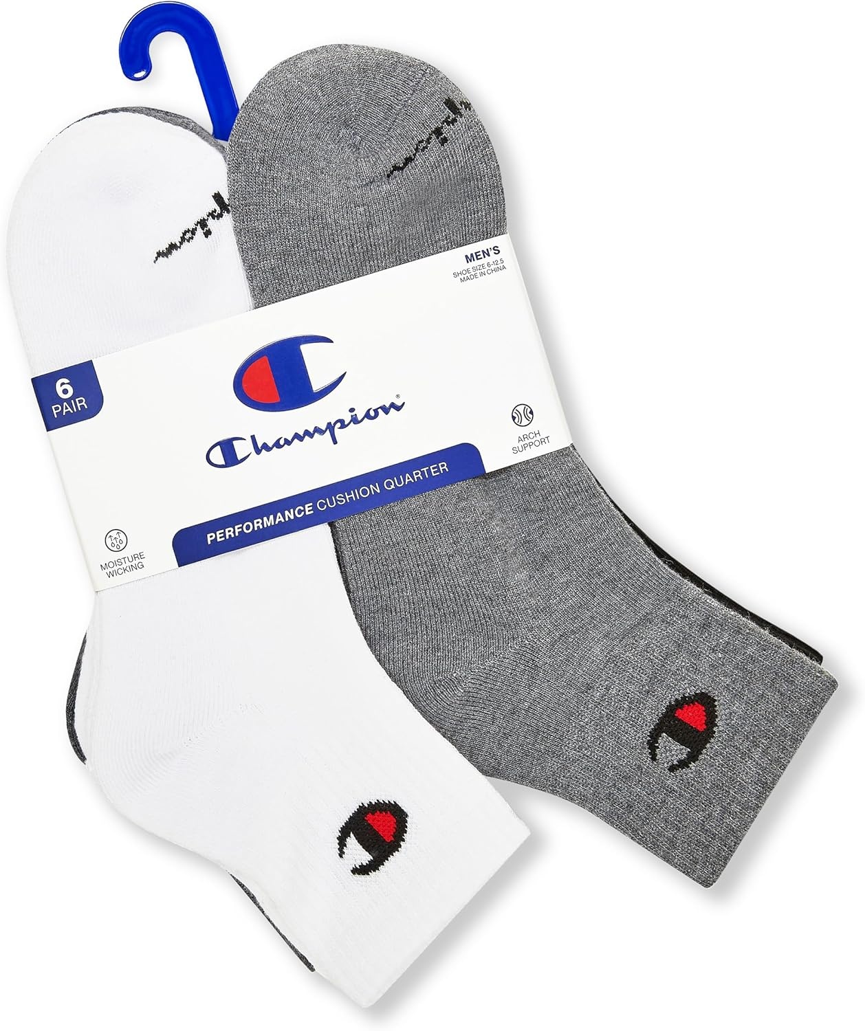 image:imageChampion Mens MoistureWicking Cushioning amp Arch Support Ankle Socks 6PackMulti White Grey Black