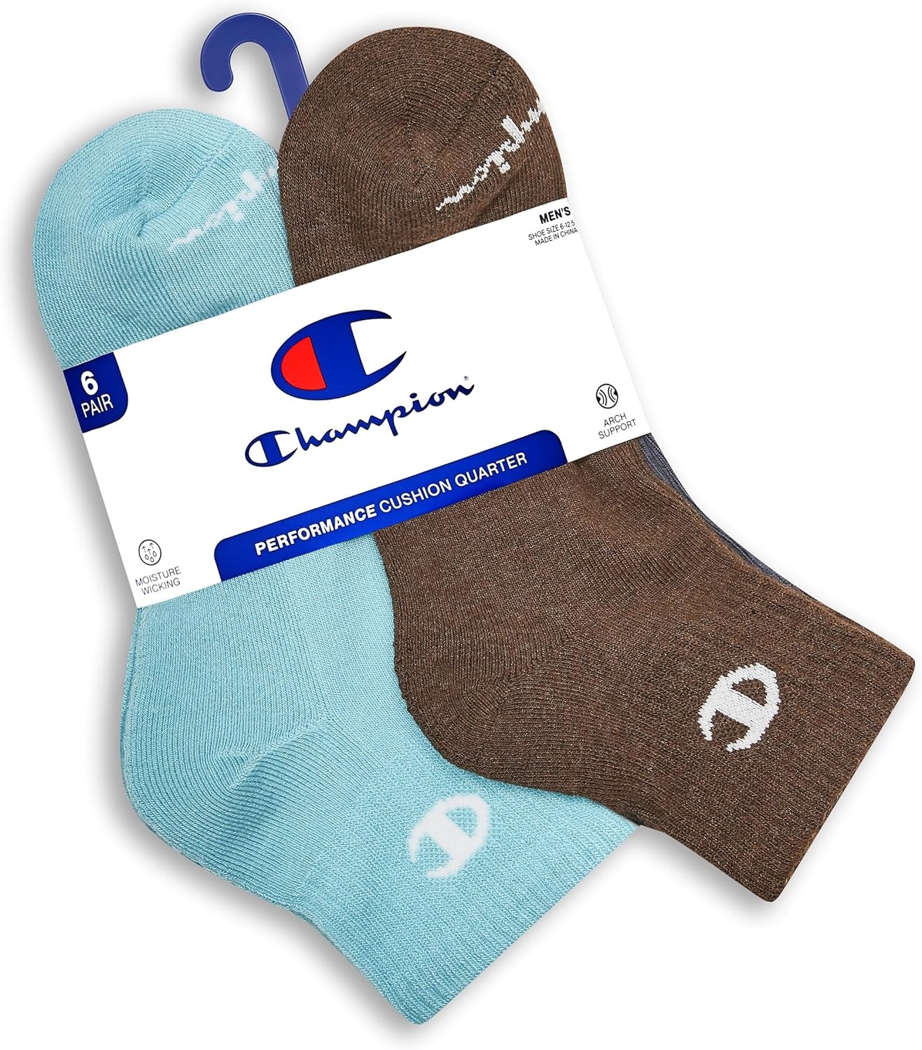 image:imageChampion Mens MoistureWicking Cushioning amp Arch Support Ankle Socks 6PackTanBlackBlue Multi