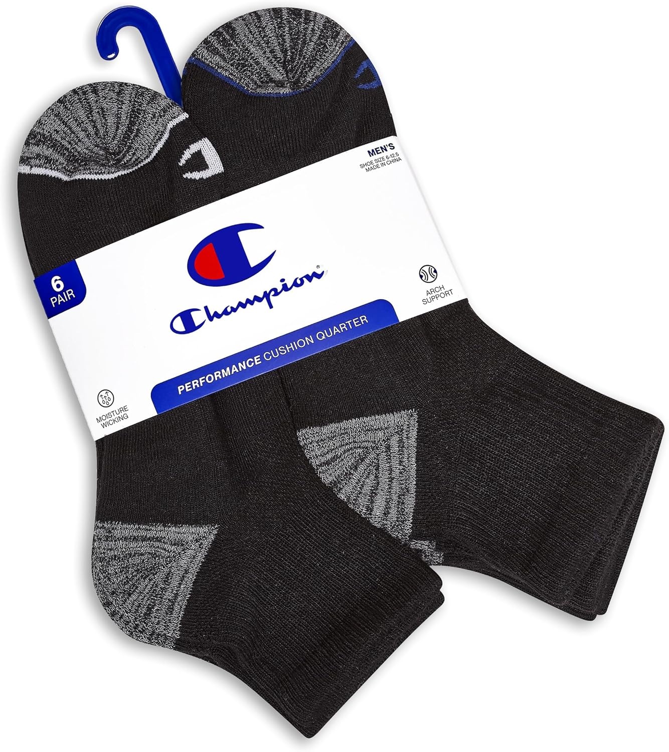 image:imageChampion Mens MoistureWicking Cushioning amp Arch Support Ankle Socks 6PackTrue Black