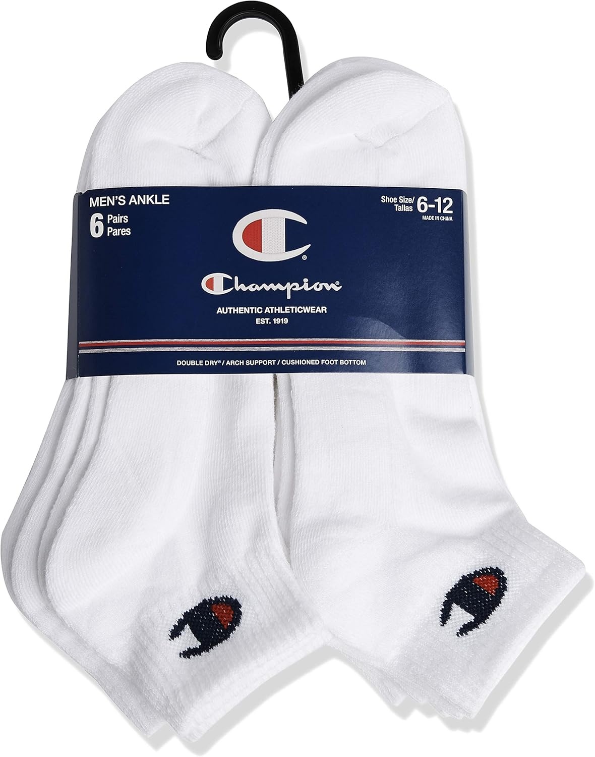 image:imageChampion Mens MoistureWicking Cushioning amp Arch Support Ankle Socks 6PackWhite 6 Pack