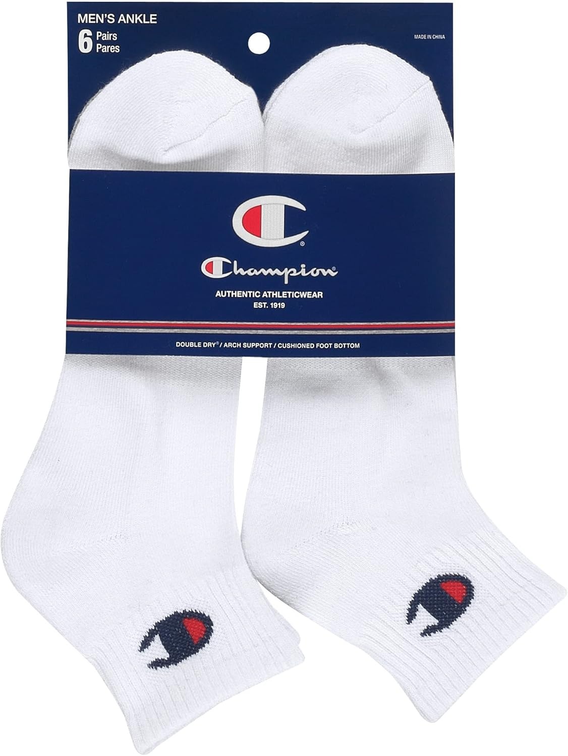 image:imageChampion Mens MoistureWicking Cushioning amp Arch Support Ankle Socks 6PackWhite 6 Pack
