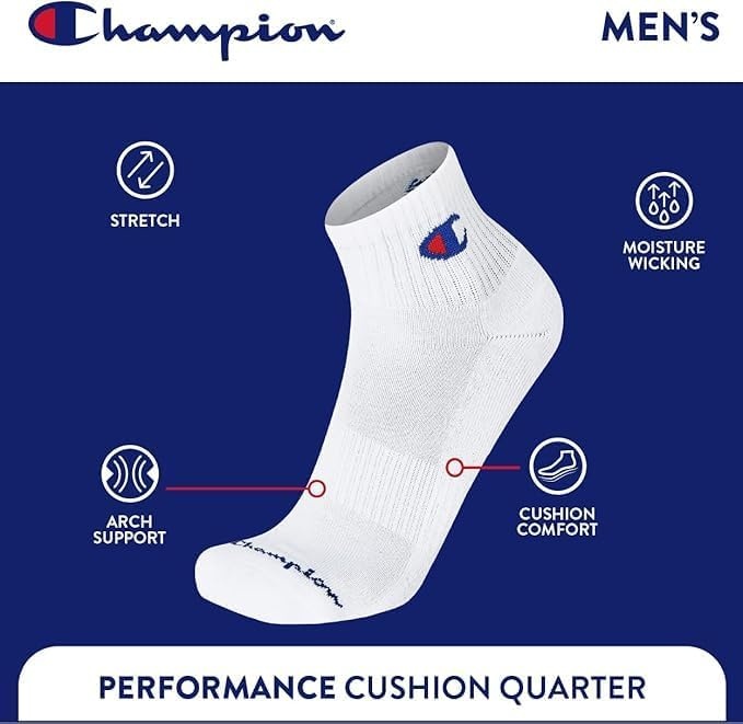 image:imageChampion Mens MoistureWicking Cushioning amp Arch Support Ankle Socks 6PackWhite