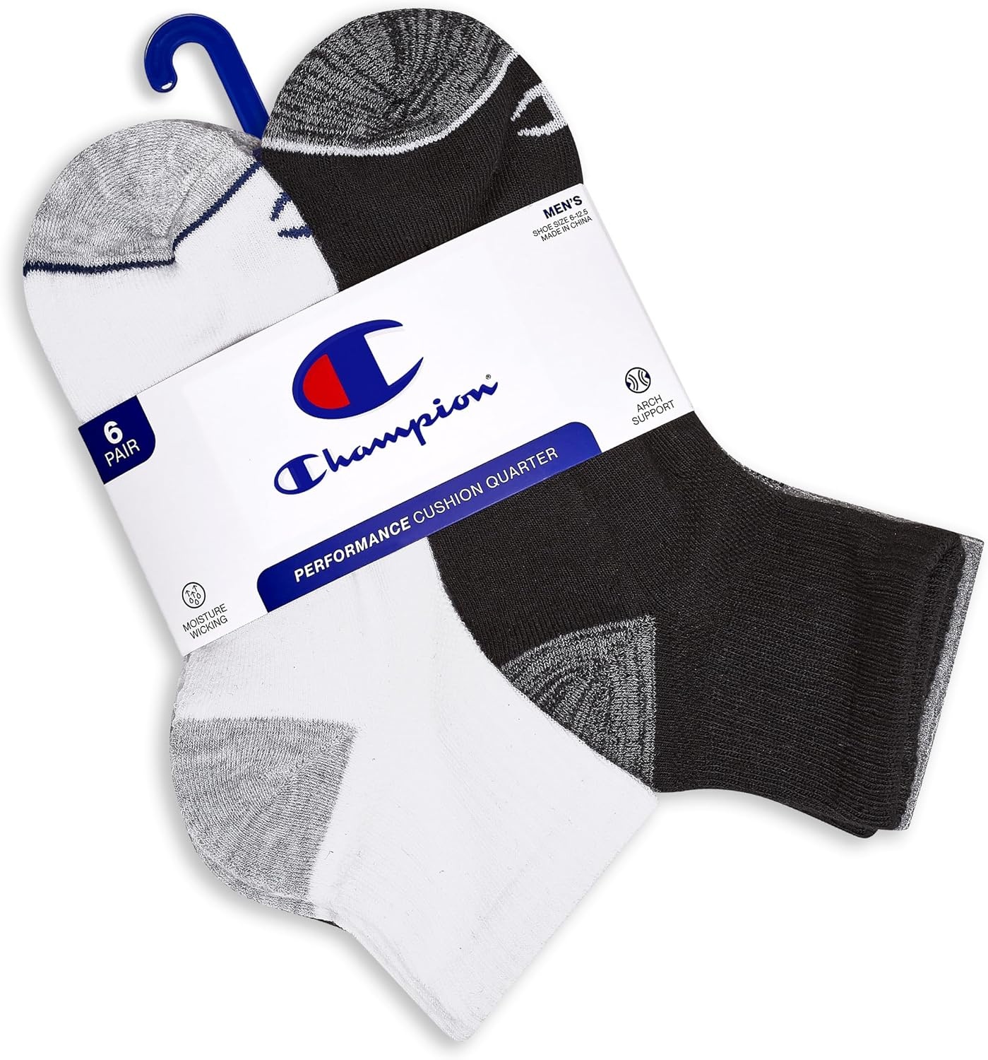 image:imageChampion Mens MoistureWicking Cushioning amp Arch Support Ankle Socks 6PackWhite Assorted