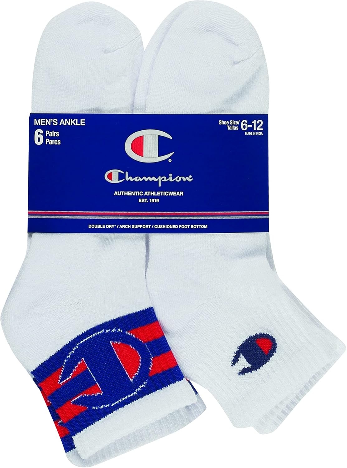 image:imageChampion Mens MoistureWicking Cushioning amp Arch Support Ankle Socks 6PackWhite With Buckle C 6 Pack