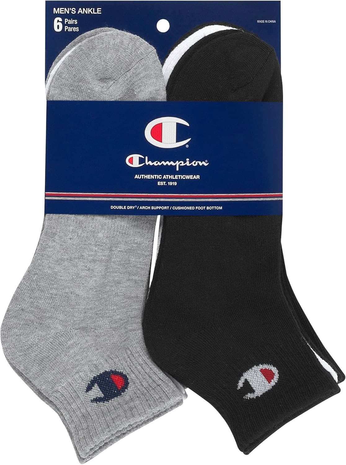 image:imageChampion Mens MoistureWicking Cushioning amp Arch Support Ankle Socks 6PackWhiteGreyBlack 6 Pack