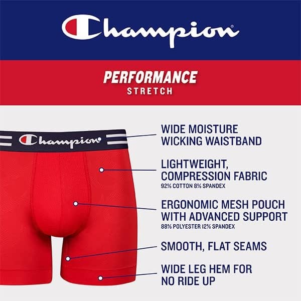 image:imageChampion Mens Performance Stretch Boxer Briefs 3 Pack SXXLRegular Leg Black 3 Pack