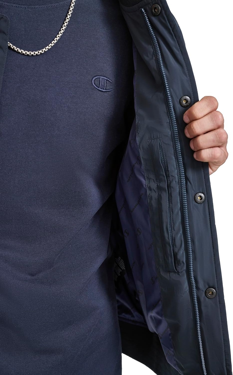 image:imageChampion Mens Retro Diamond Quilted Bomber Varsity JacketNavyWhite