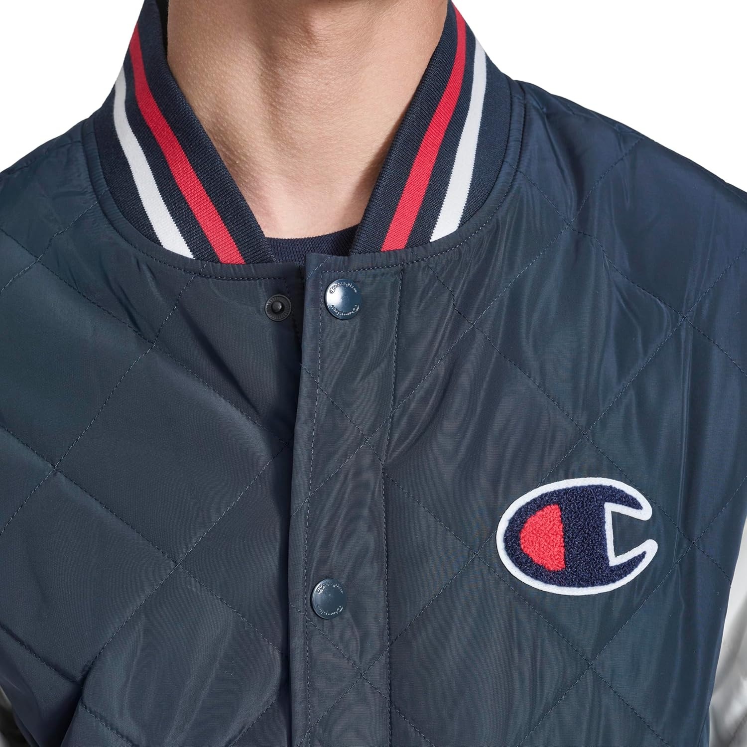 image:imageChampion Mens Retro Diamond Quilted Bomber Varsity JacketNavyWhite