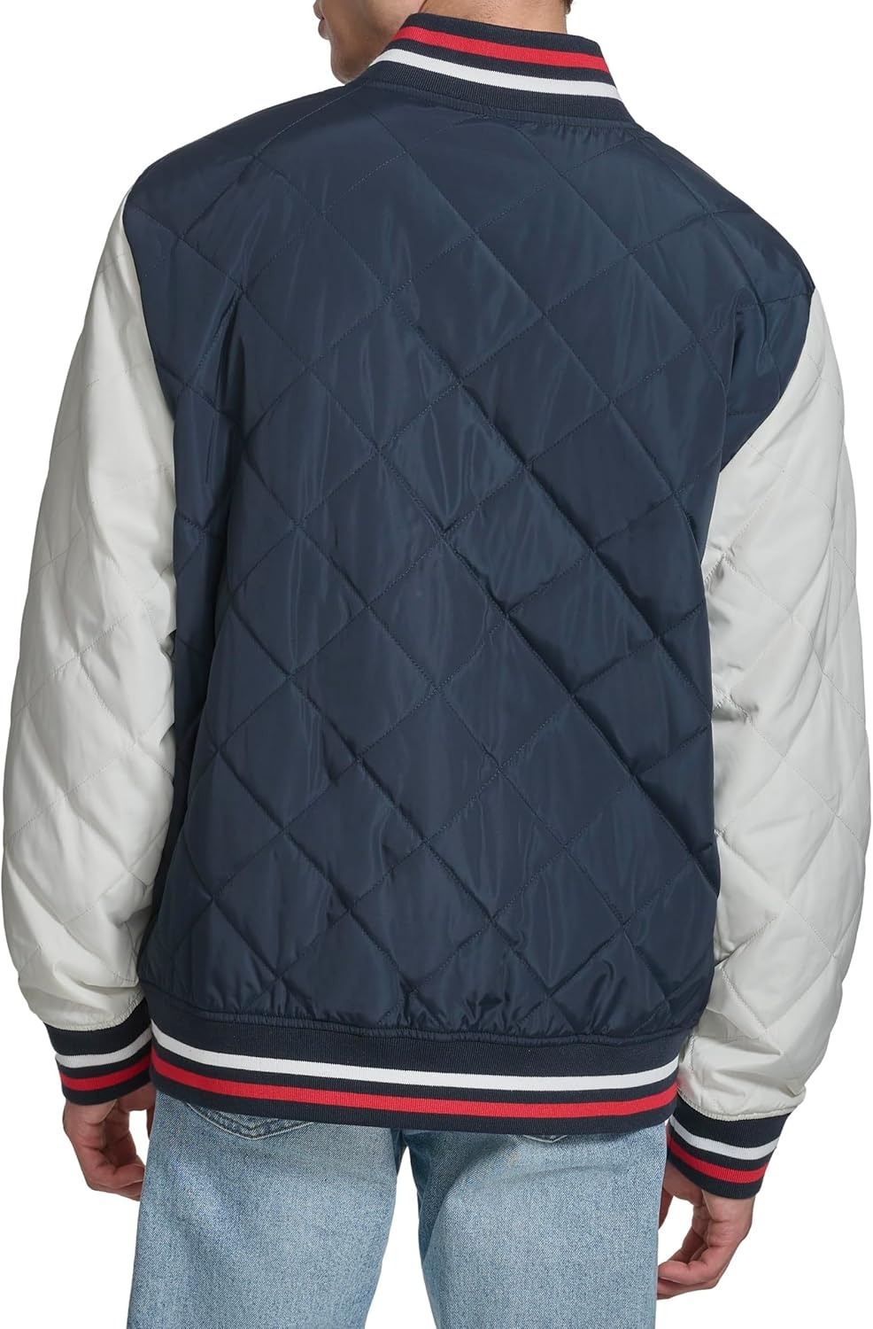 image:imageChampion Mens Retro Diamond Quilted Bomber Varsity JacketNavyWhite