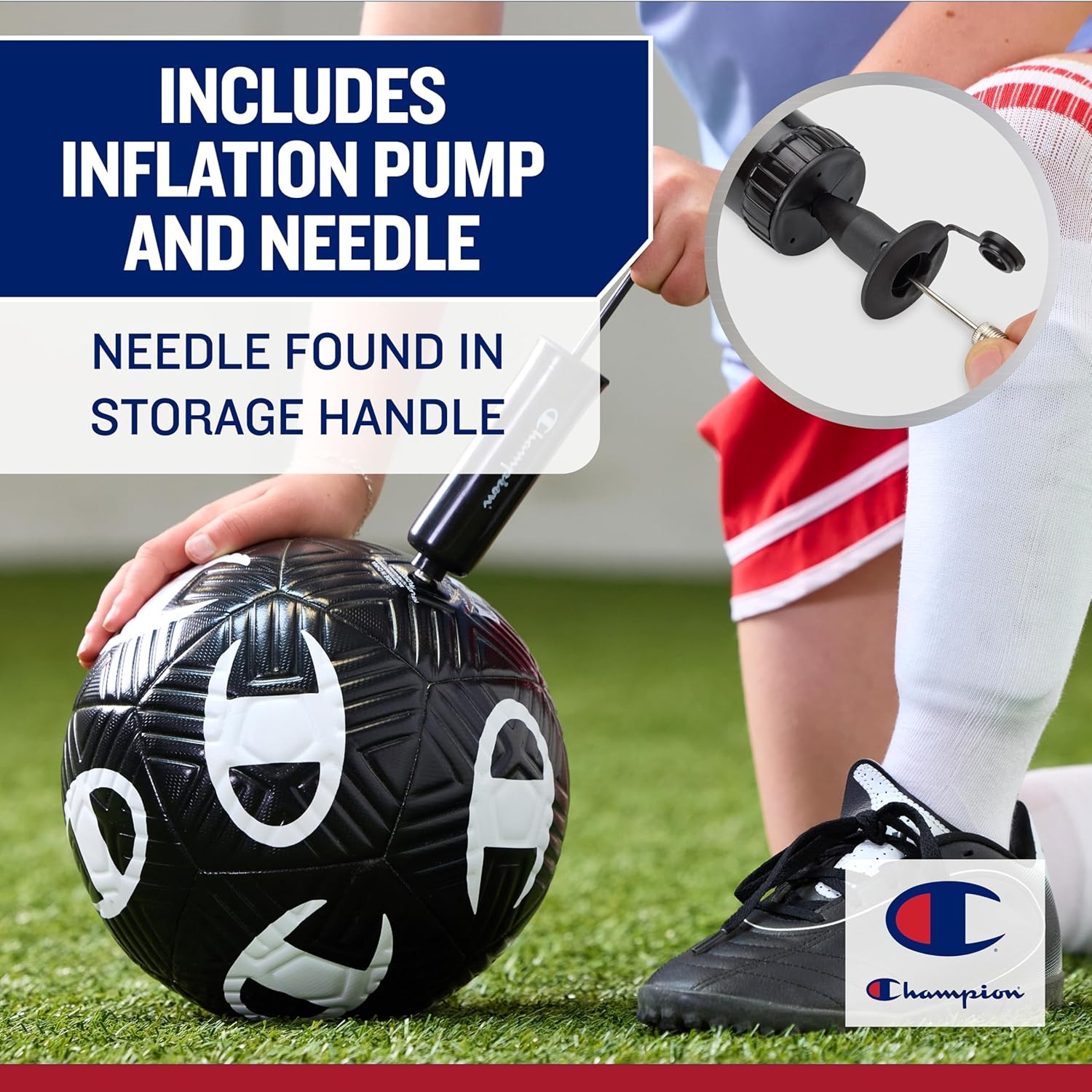 image:imageChampion Playmaker Logo Deflated Soccer Ball with Pump Size 5 Soccer Ball Durable Panels for Kids Youth amp Adults IndoorOutdoor Training Ball with Inflation Hand PumpEVENING PRIMROSEBLACK