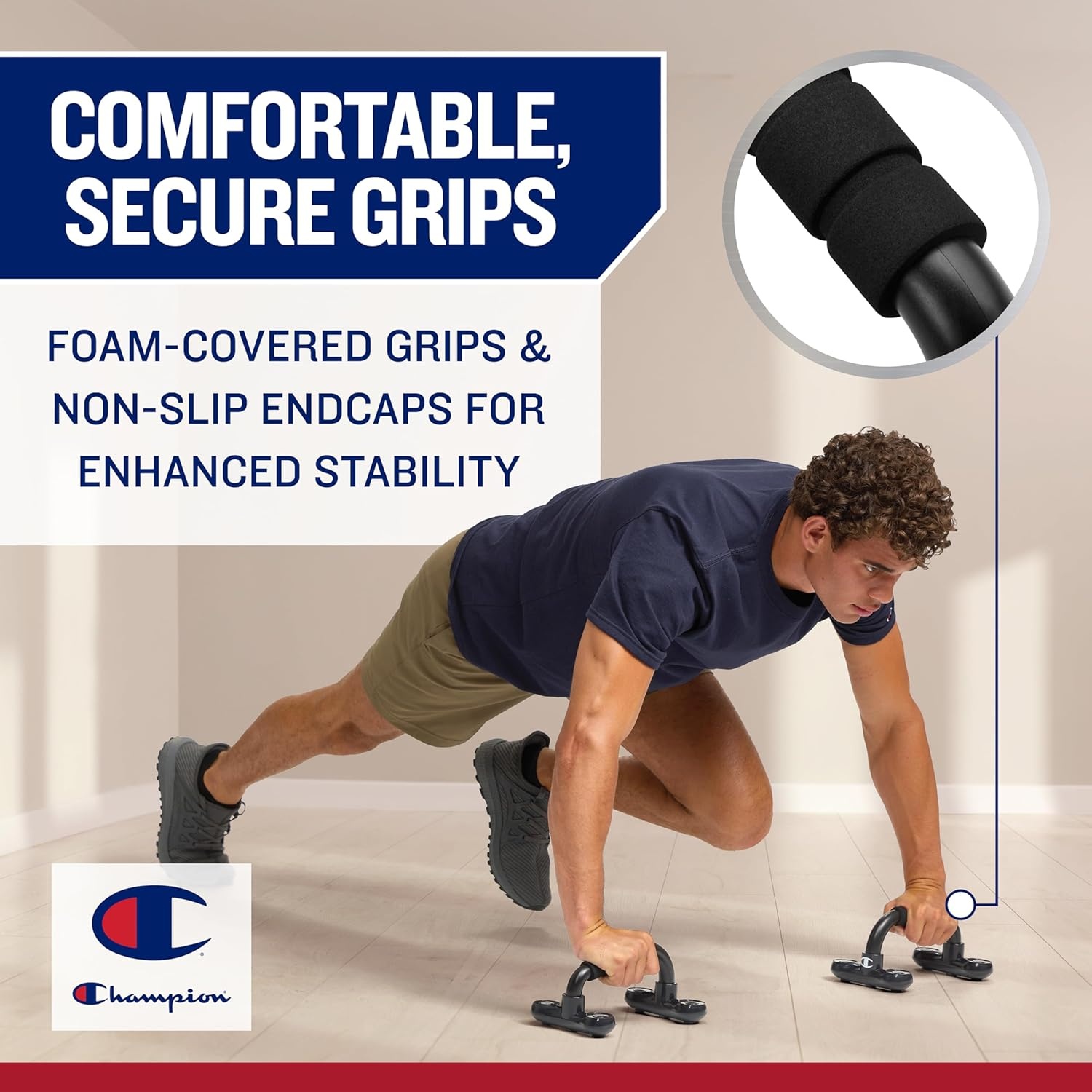 image:imageChampion Push Up Bars Black Ergonomic Design with Foam Grips amp NonSlip Base Portable Push Up Handles for Floor Upper Body amp Core Workout Equipment for Strength Training amp Bodyweight Exercises