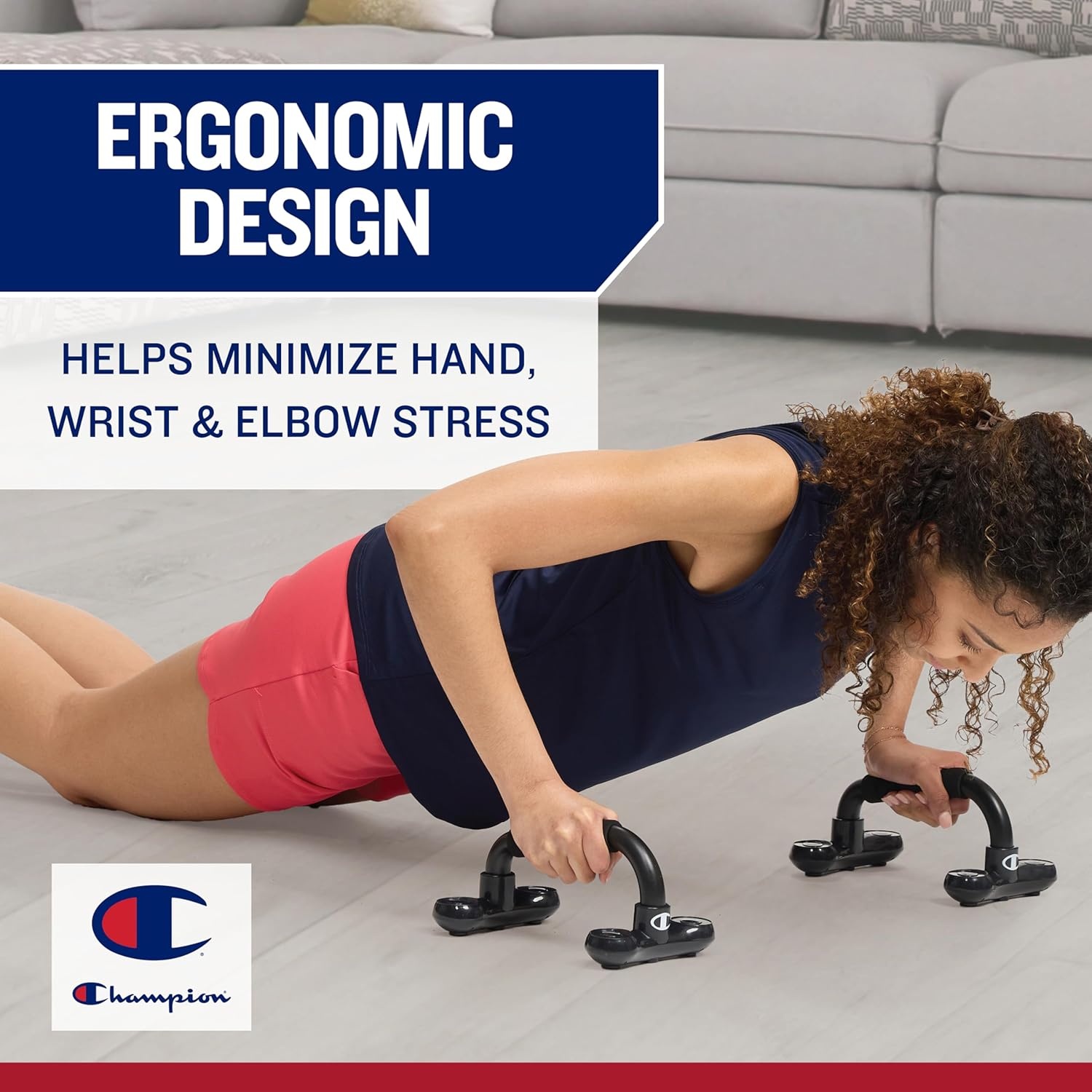 image:imageChampion Push Up Bars Black Ergonomic Design with Foam Grips amp NonSlip Base Portable Push Up Handles for Floor Upper Body amp Core Workout Equipment for Strength Training amp Bodyweight Exercises