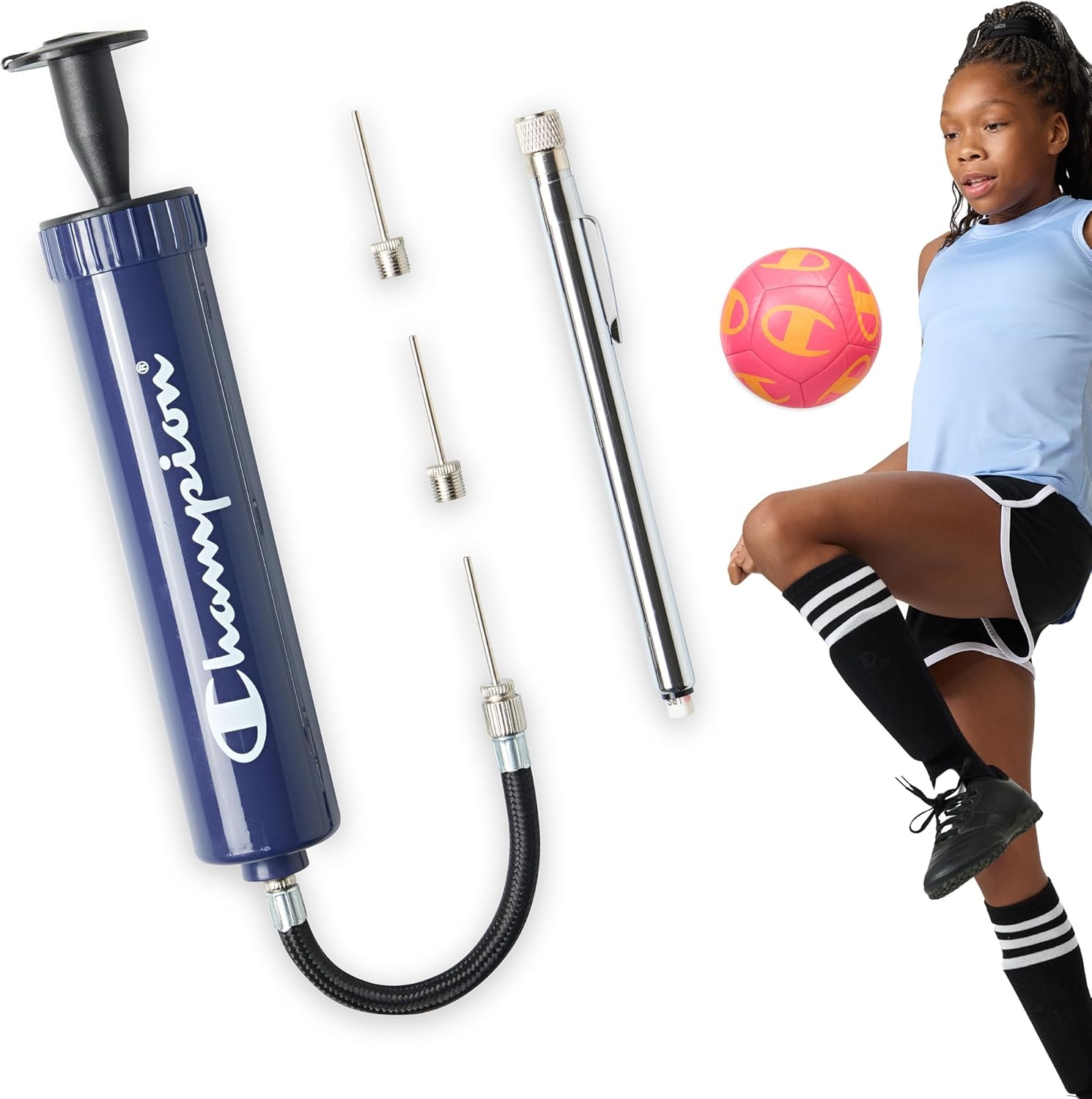 image:imageChampion Replacement Ball Pump with Metal Inflation Replacement Needles for Sports Balls with Compact Case Compatible with Most Pumps for Basketball Soccer Football Volleyball amp Yoga BallsMedieval BlueBlack