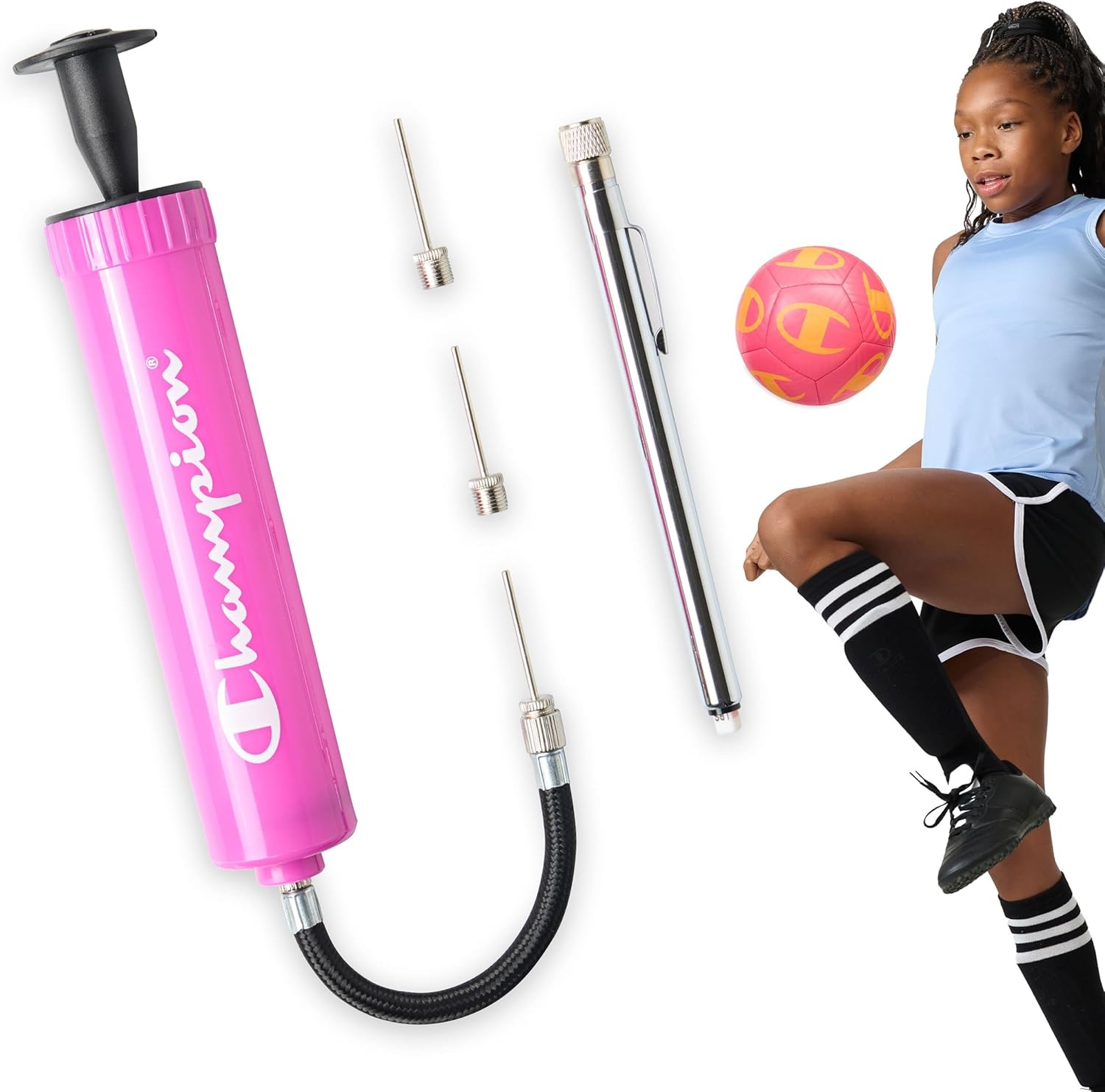 image:imageChampion Replacement Ball Pump with Metal Inflation Replacement Needles for Sports Balls with Compact Case Compatible with Most Pumps for Basketball Soccer Football Volleyball amp Yoga BallsPinkBlack
