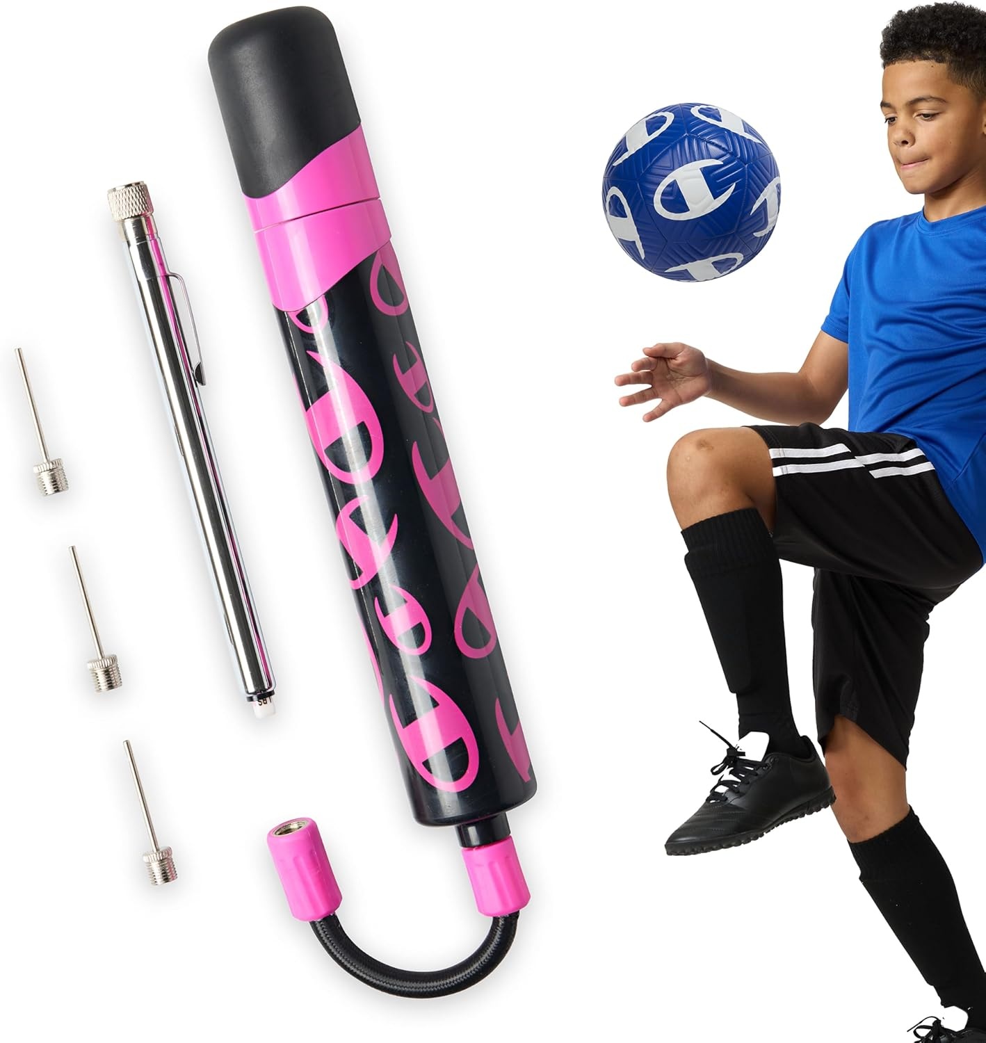 image:imageChampion Replacement Ball Pump with Metal Inflation Replacement Needles for Sports Balls with Compact Case Compatible with Most Pumps for Basketball Soccer Football Volleyball amp Yoga BallsOptic PinkBlack