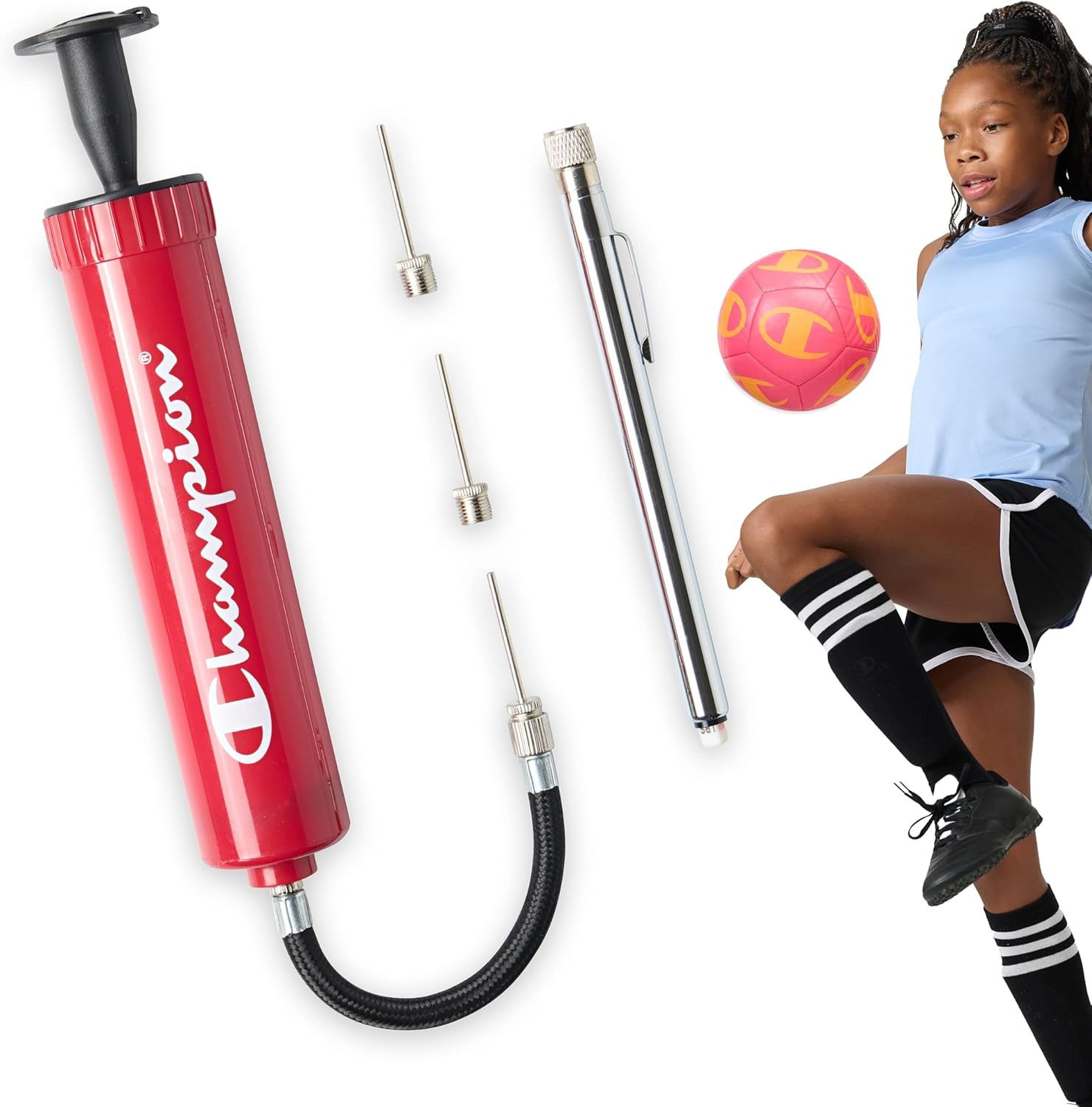 image:imageChampion Replacement Ball Pump with Metal Inflation Replacement Needles for Sports Balls with Compact Case Compatible with Most Pumps for Basketball Soccer Football Volleyball amp Yoga BallsTango RedBlack