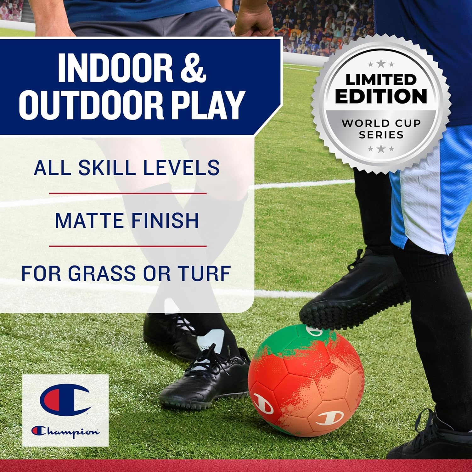 image:imageChampion Soccer Ball Youth amp Adult Matte Finish 32Panel Design Enhanced Control Sizes PVC Cover Sizes 34 and 5 for Indoor amp Outdoor Training Includes 6 PumpBrazil
