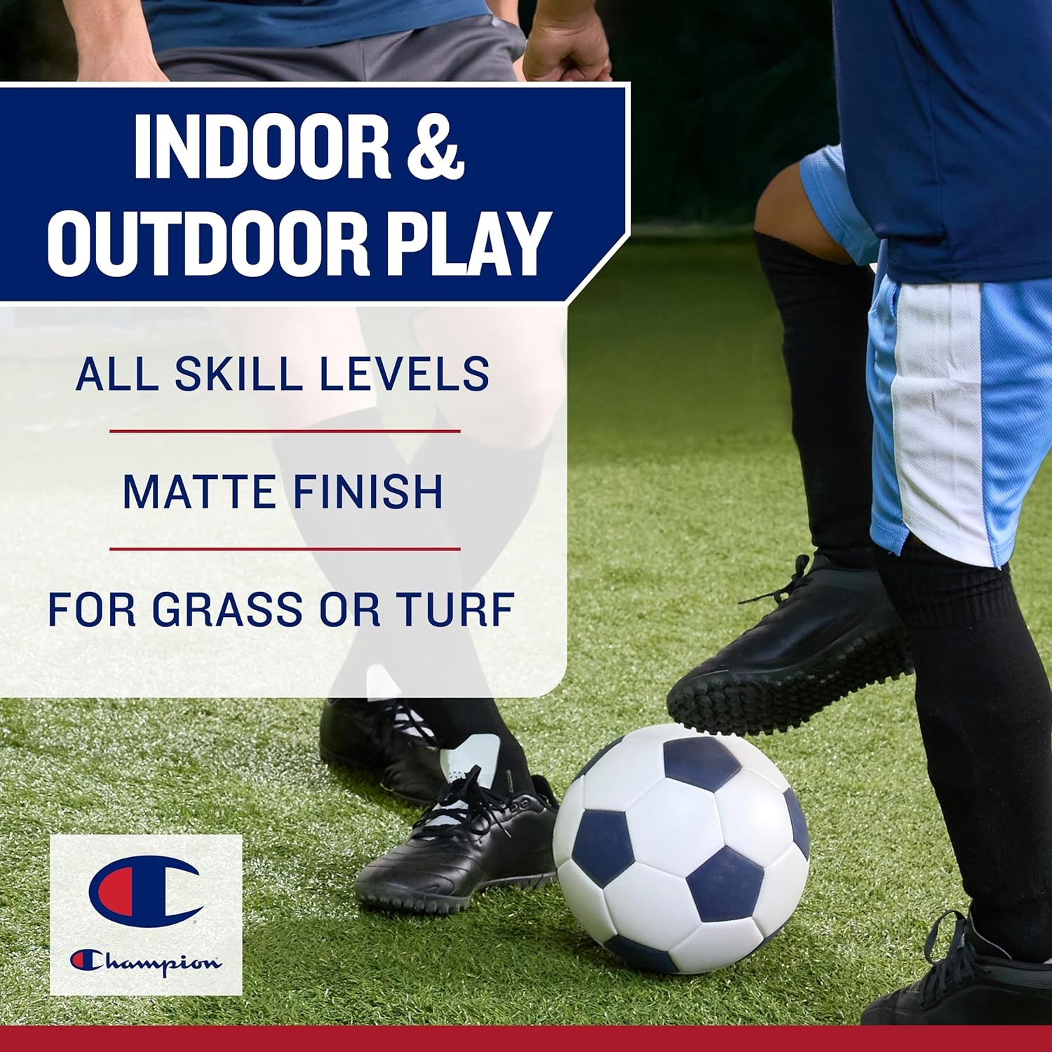 image:imageChampion Soccer Ball Youth amp Adult Matte Finish 32Panel Design Enhanced Control Sizes PVC Cover Sizes 34 and 5 for Indoor amp Outdoor Training Includes 6 PumpWhiteMedieval Blue