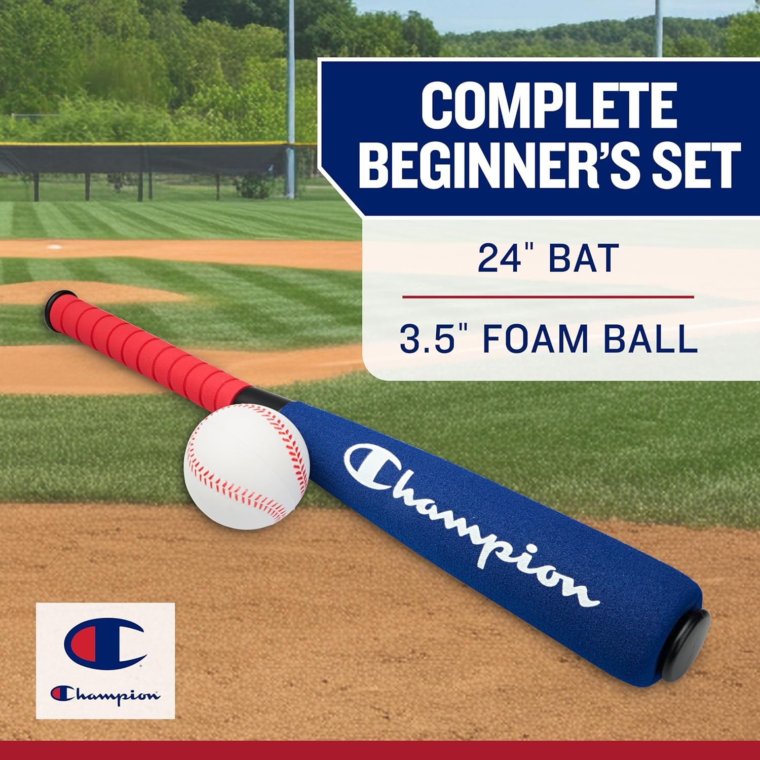 image:imageChampion Toddler Baseball Set RedBlack Big Fly Foam Bat and Soft Ball Kit for Kids Ages 3 Oversized 24 Lightweight Bat with Molded Core for Safe Indoor or Outdoor PlayRedBlack