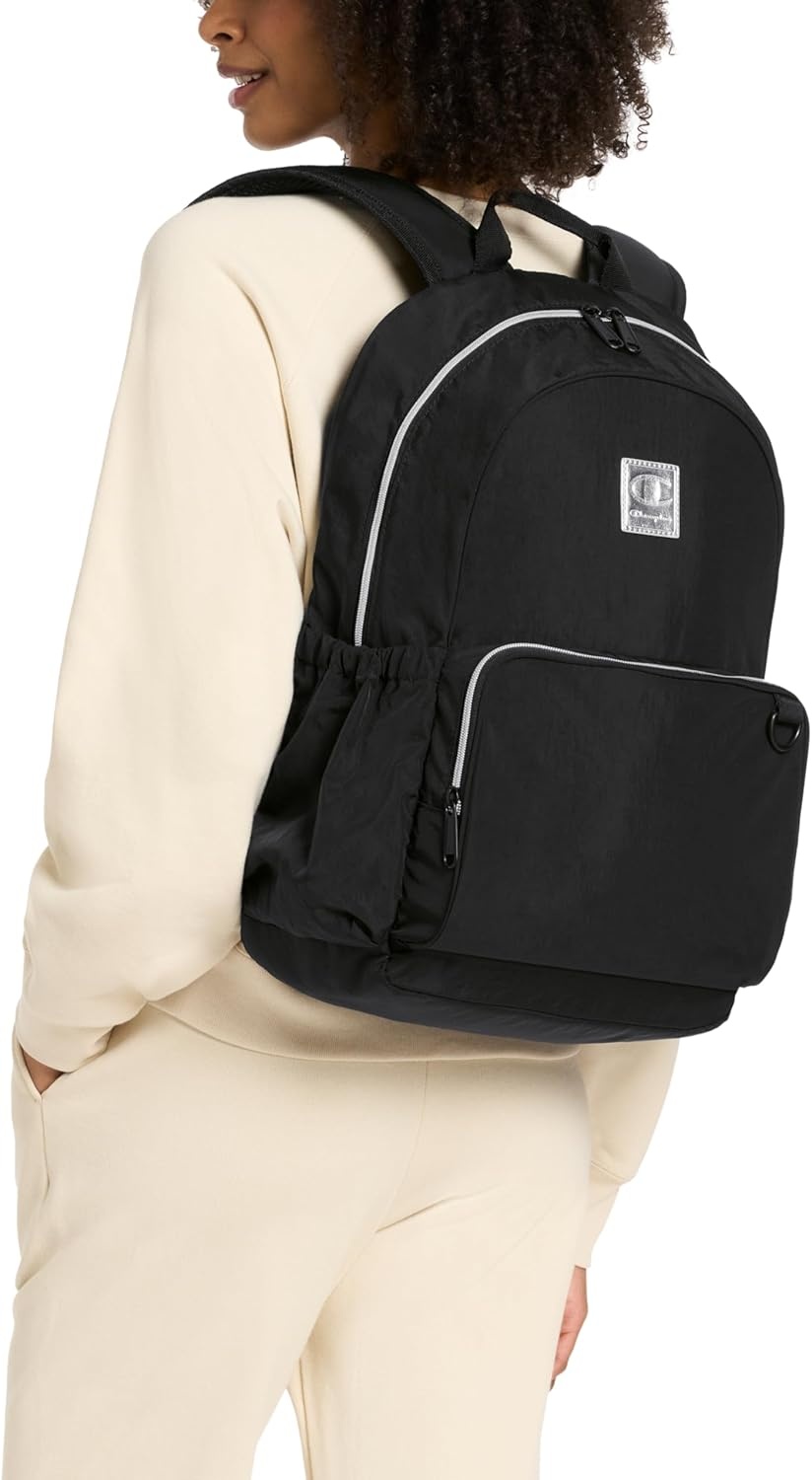 image:imageChampion Venice Laptop Backpack in Crinkle Nylon with Padded Adjustable Straps Water Bottle Pocket for Work Travel Commute BlackSilver One SizeBlue Depths