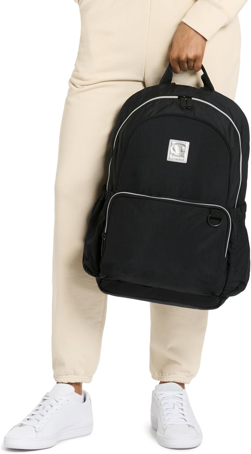 image:imageChampion Venice Laptop Backpack in Crinkle Nylon with Padded Adjustable Straps Water Bottle Pocket for Work Travel Commute BlackSilver One SizeRose Shadow