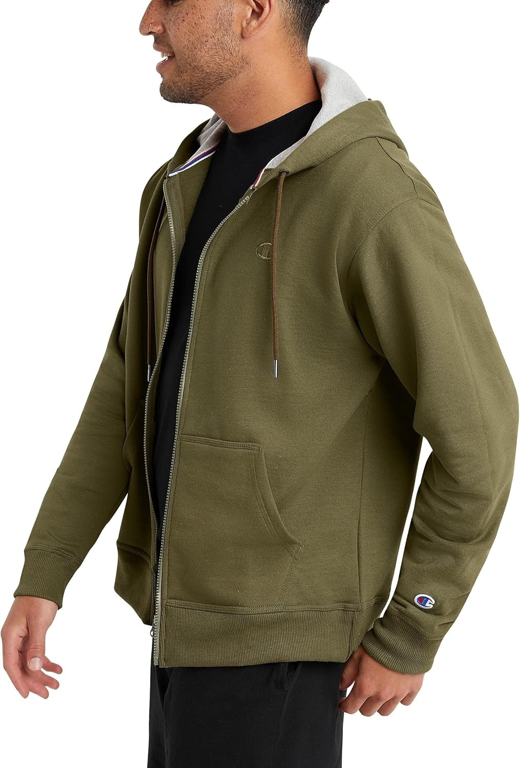 image:imageChampion mens Zipup Hoodie Comfortable Zipup Hoodie Sweatshirt for Men Reg Or Big amp TallCargo Olive C Logo